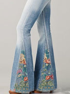 Flared jeans met vintage bloemenprint - dames stijlvolle denim broeken