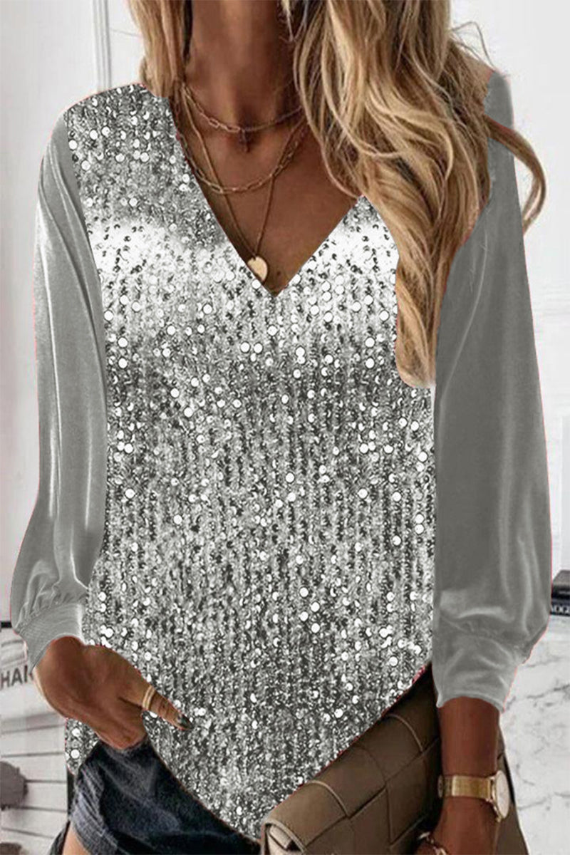 Glitterblouse - elegante lange mouw dames top