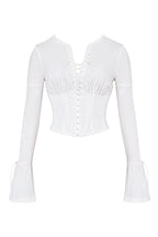 Dames witte lace-up blouse - elegante getailleerde top