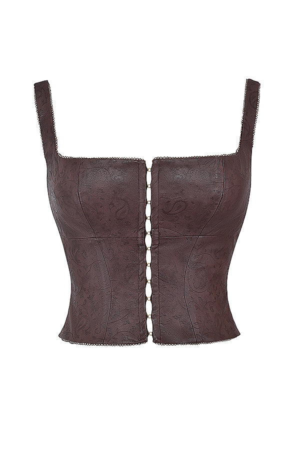 Vegan leren corset top - stijlvolle bruine dames fitted top