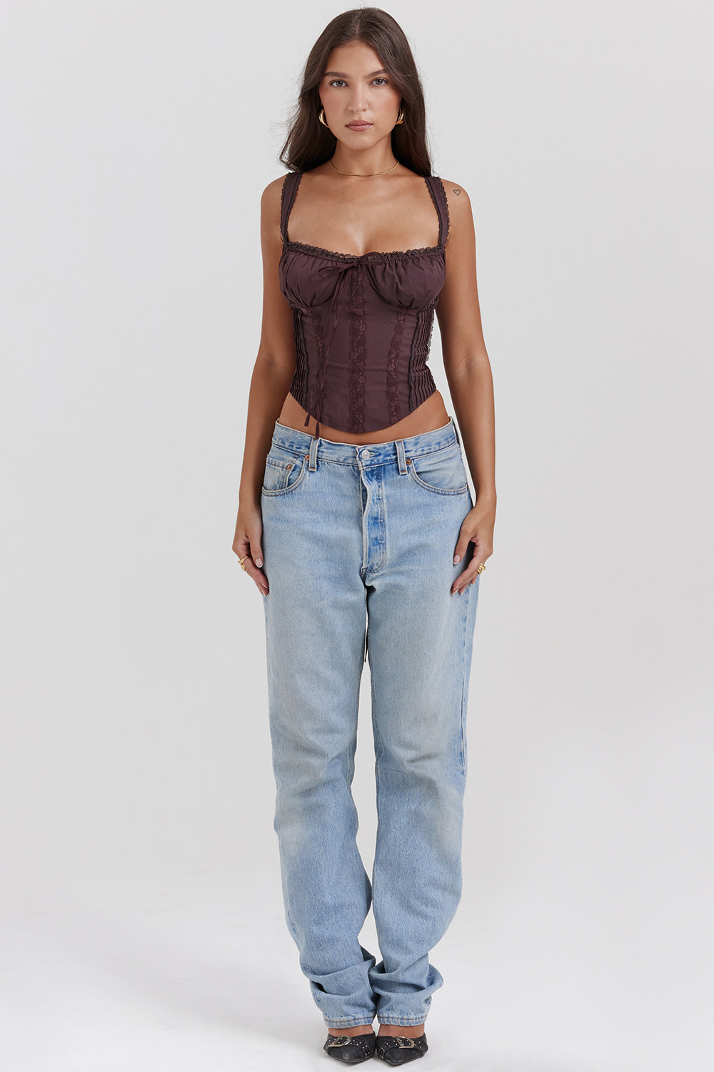 Bruine kant corset top - elegante getailleerde corset voor vrouwen