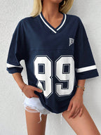 Dames oversized varsity t-shirt - relaxte pasvorm met sportieve details voor dagelijks casual gebruik
