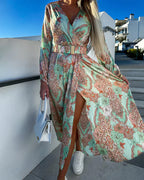 Dames bloemen jurk met split - elegante v-hals maxi jurk voor bruiloften en speciale gelegenheden