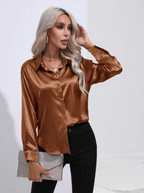 Dames satijnen blouse met lange mouwen - chique lichtgewicht blouse voor kantoor