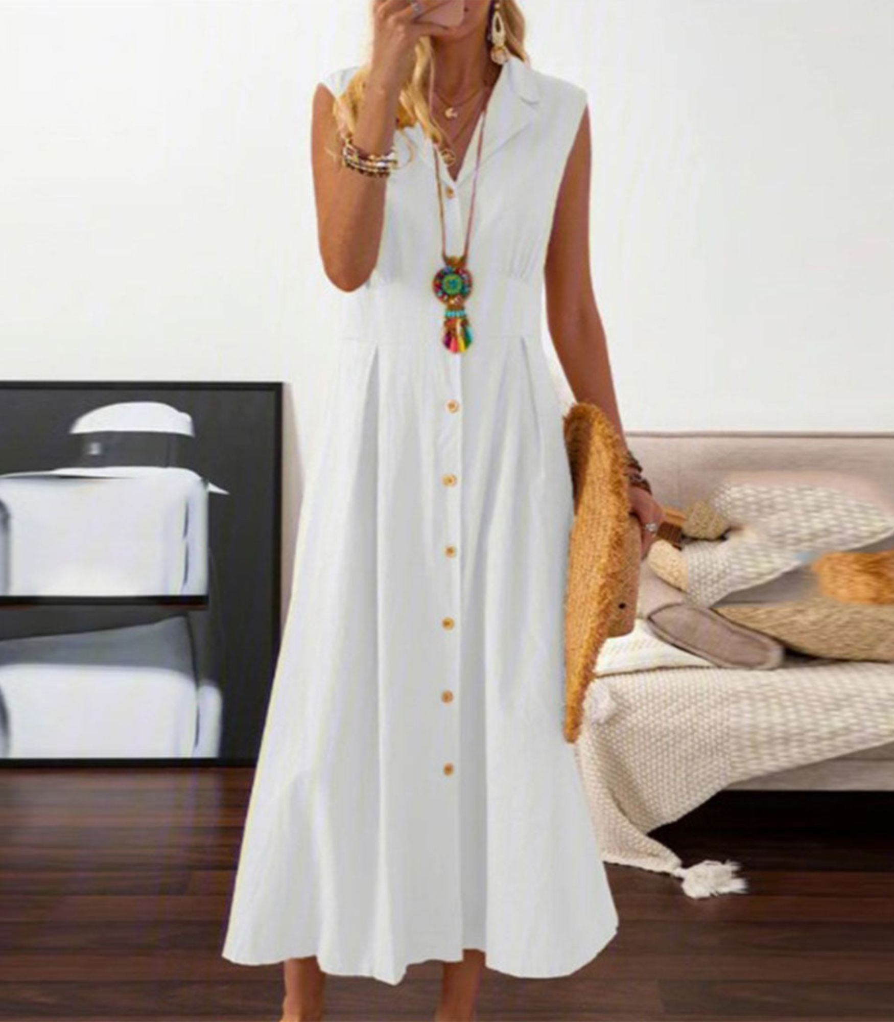 Zomerjurk - chique mouwloze knopenjurk voor warme dagen