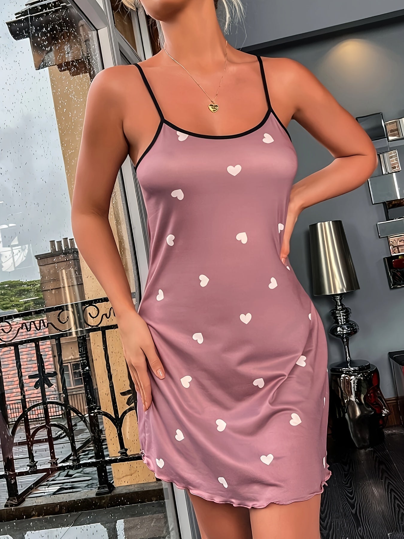 Mouwloze nachtjurk - dames nachtkleding met hartjesprint