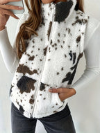 Zachte fleece vest voor dames - trendy koeienprint laagjesstuk