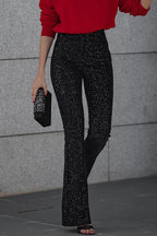 Flared paillettenbroek - chique hoge taille damesbroek