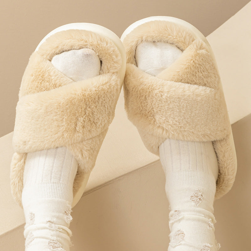 Fluffy pantoffels - dames huis slippers met kruislings ontwerp en zachte voering - Bakkermode.nl