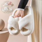 Fluffy pantoffels - dames huis slippers met kruislings ontwerp en zachte voering - Bakkermode.nl