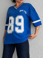 Dames oversized varsity t-shirt - relaxte pasvorm met sportieve details voor dagelijks casual gebruik