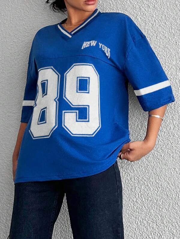 Dames oversized varsity t-shirt - relaxte pasvorm met sportieve details voor dagelijks casual gebruik