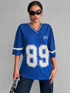 Dames oversized varsity t-shirt - relaxte pasvorm met sportieve details voor dagelijks casual gebruik