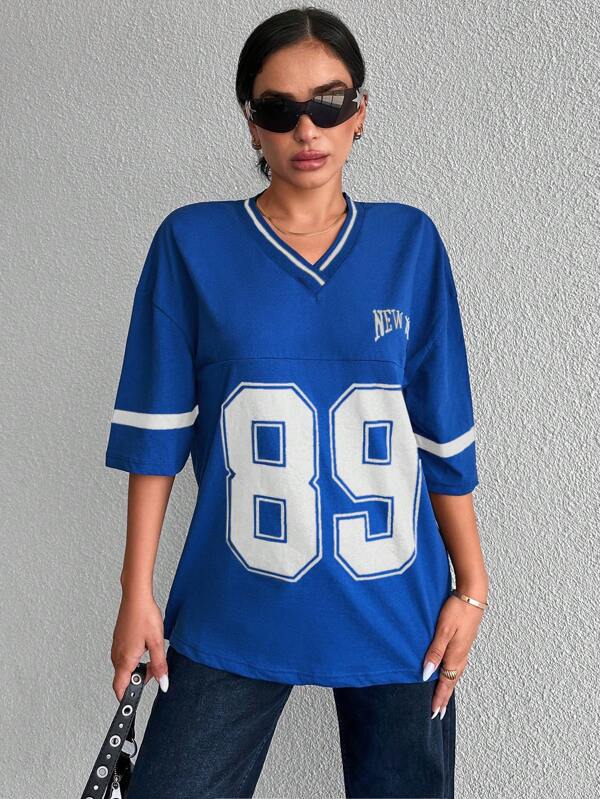 Dames oversized varsity t-shirt - relaxte pasvorm met sportieve details voor dagelijks casual gebruik