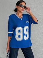 Dames oversized varsity t-shirt - relaxte pasvorm met sportieve details voor dagelijks casual gebruik