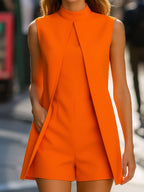 Dames casual jurk stijlvolle oranje romper cape - mouwloze outfit voor speciale gelegenheden