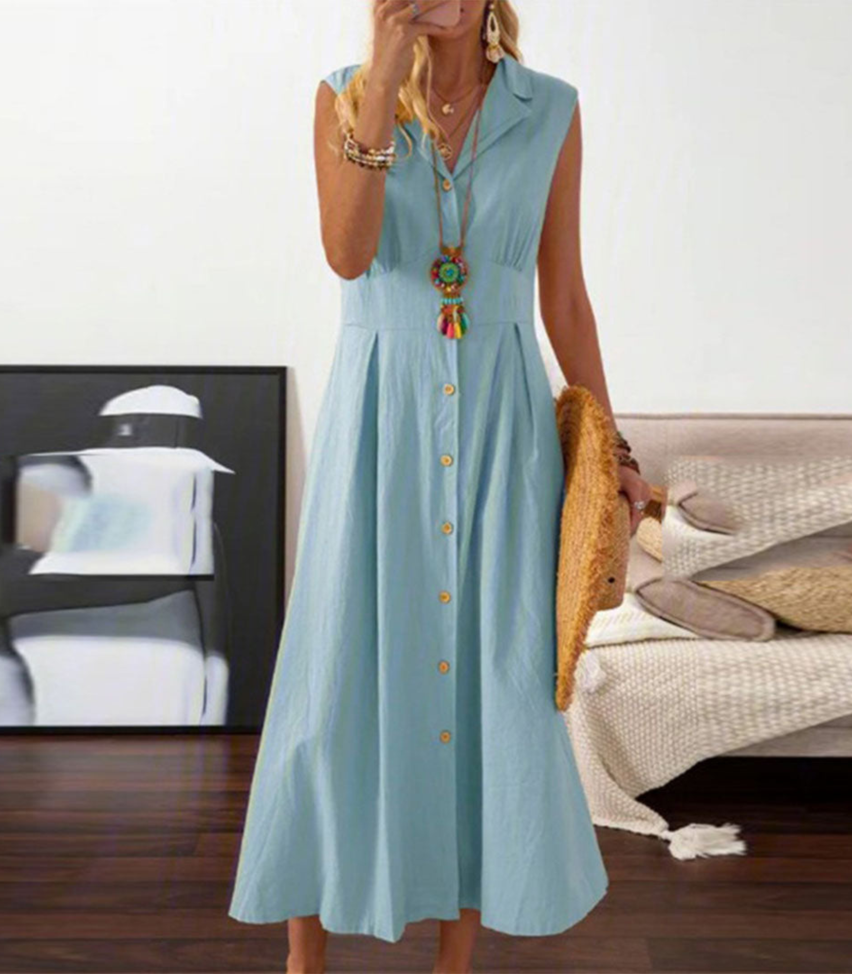Zomerjurk - chique mouwloze knopenjurk voor warme dagen