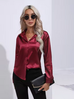 Dames satijnen blouse met lange mouwen - chique lichtgewicht blouse voor kantoor