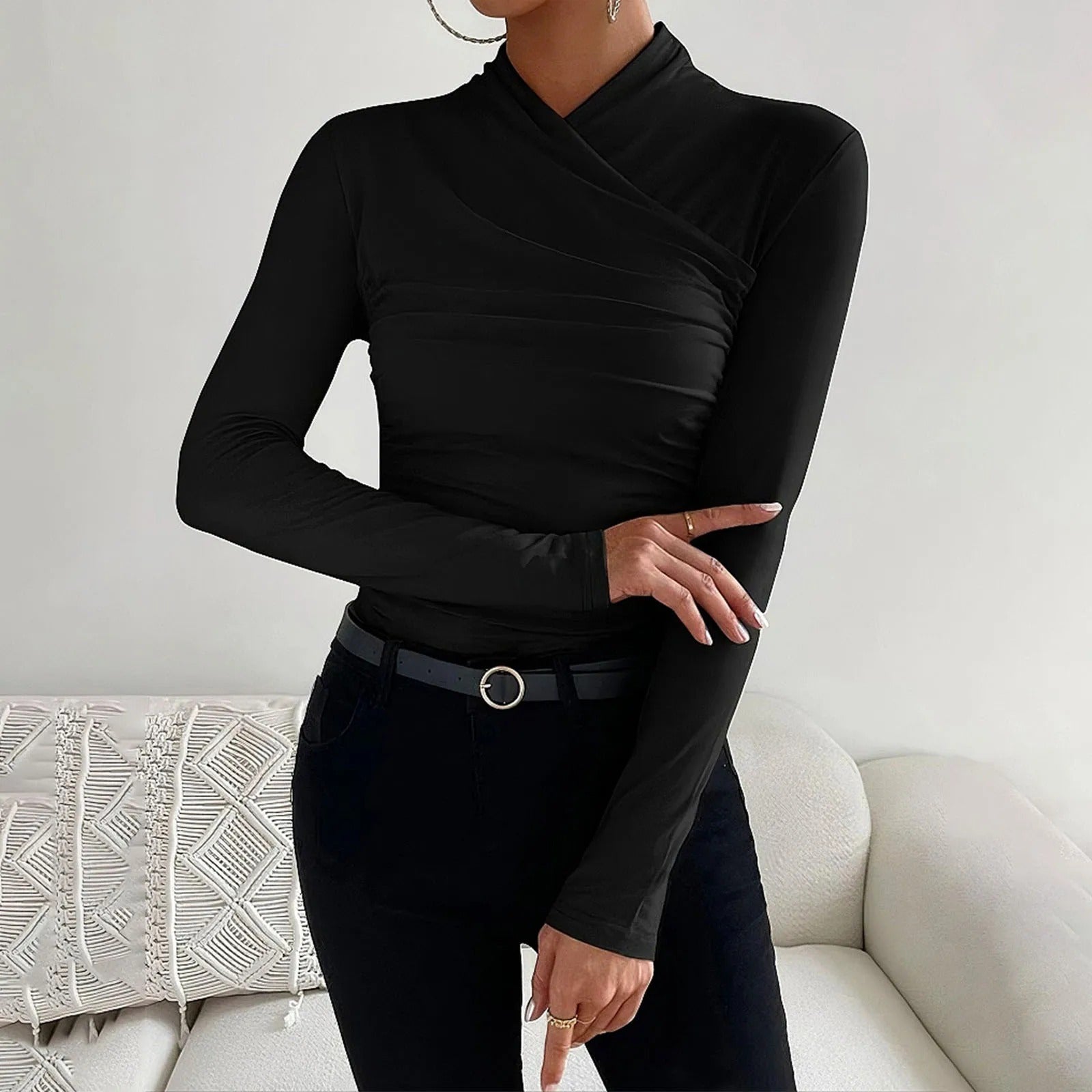 Langsleeve wikkelblouse - elegante damesruche blouse