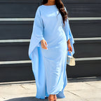 Maxi jurk - verfijnde lange mouwen damesjurk met vloeiende cape