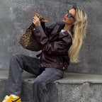 Leren damesjas met revers en rits - casual lange mouwen - Bakkermode.nl