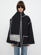 Elegante wollen damesjas - oversized warme winterjas met chique omslagkraag - Bakkermode.nl