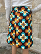 Vrouwen mini rok retro bloemenprint multi-kleur casual outfit - vintage a-lijn ontwerp