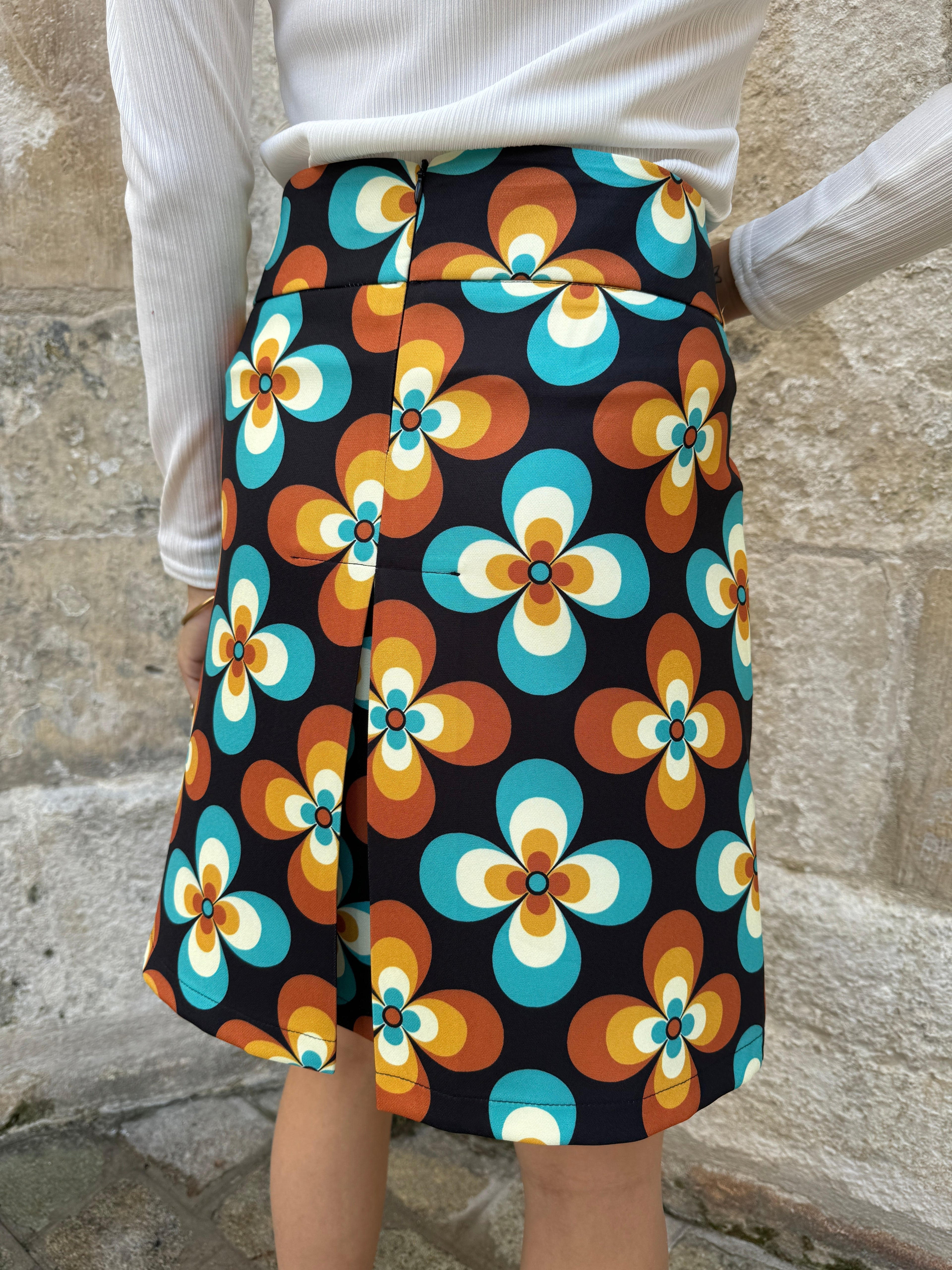 Vrouwen mini rok retro bloemenprint multi-kleur casual outfit - vintage a-lijn ontwerp