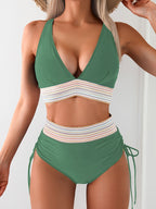 2-delig groen bikini set - v-hals top met hoge taille bikinitop