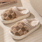 Warme pantoffels - dames huis slippers met geruit patroon en pluche voering - Bakkermode.nl