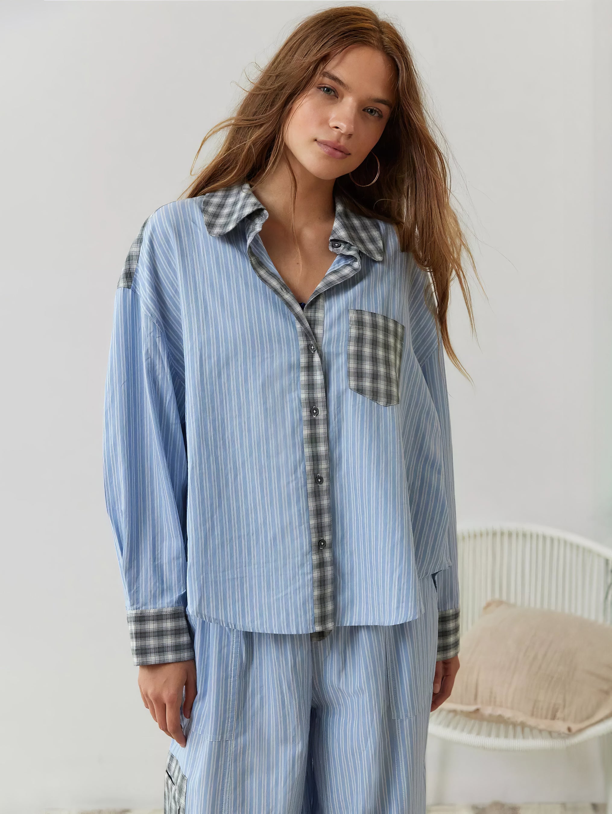 2-delige loungewear set - dames pyjama met geruite details - Bakkermode.nl