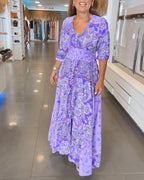 Maxi jurk - elegante v-hals bloemenprint jurk voor dames