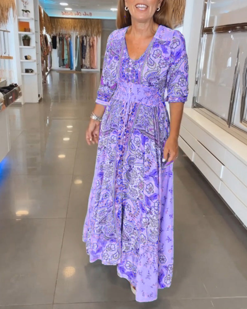 Maxi jurk - elegante v-hals bloemenprint jurk voor dames