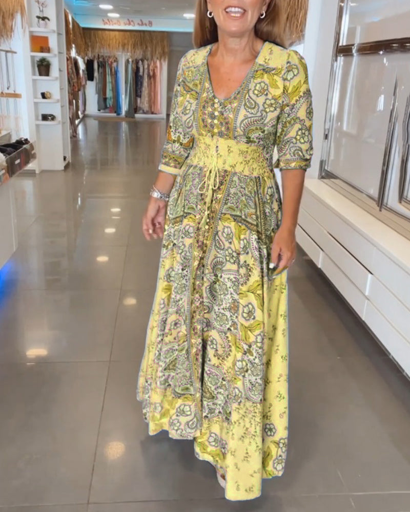 Maxi jurk - elegante v-hals bloemenprint jurk voor dames