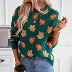 Gebreide sweater - damestrui met herfstbladpatroon - Bakkermode.nl