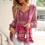 Dames bohemian blouse - trendy lange mouwen top met prints