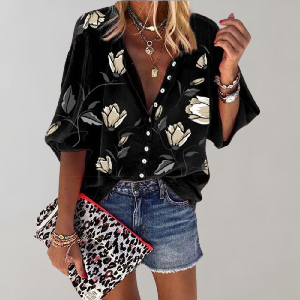 Damesbloes met bloemenprint - lichte zomerblouse met relaxed fit