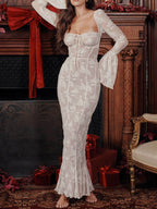 Lange kant maxi jurk - verfijnde witte avondgown voor dames