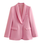 2-delige dames blazer broek set - elegante roze kantooroutfit