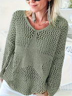 Dames bohemian visnet brei-top groen - casual stijl met een unieke twist