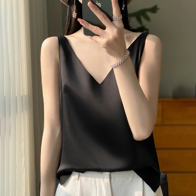 Dames satin camisole top elegante v-hals blouse - veelzijdige mouwloze mode voor elke gelegenheid
