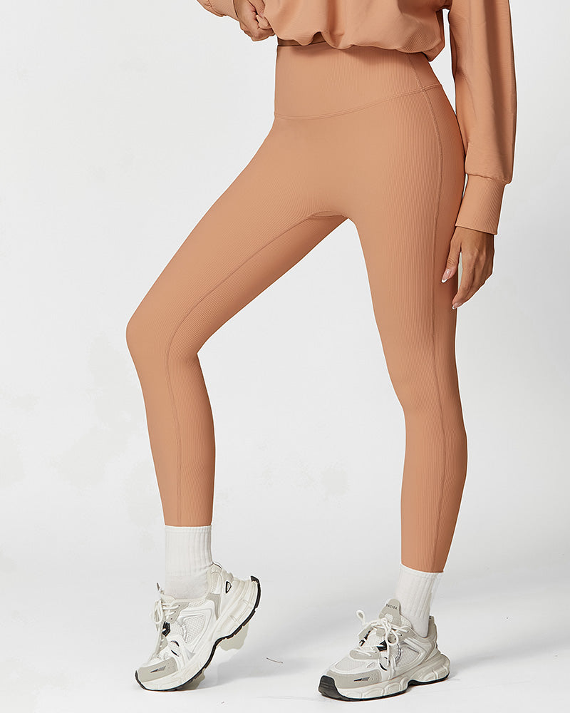 Hoge taille geribbelde sportleggings - damesactivewear voor fitness