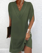 Casual jurk - elegante damesjurk met chique v-hals en splitmouwen