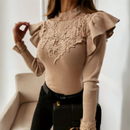 Lange mouwen dames top - elegante blouse met kanten details