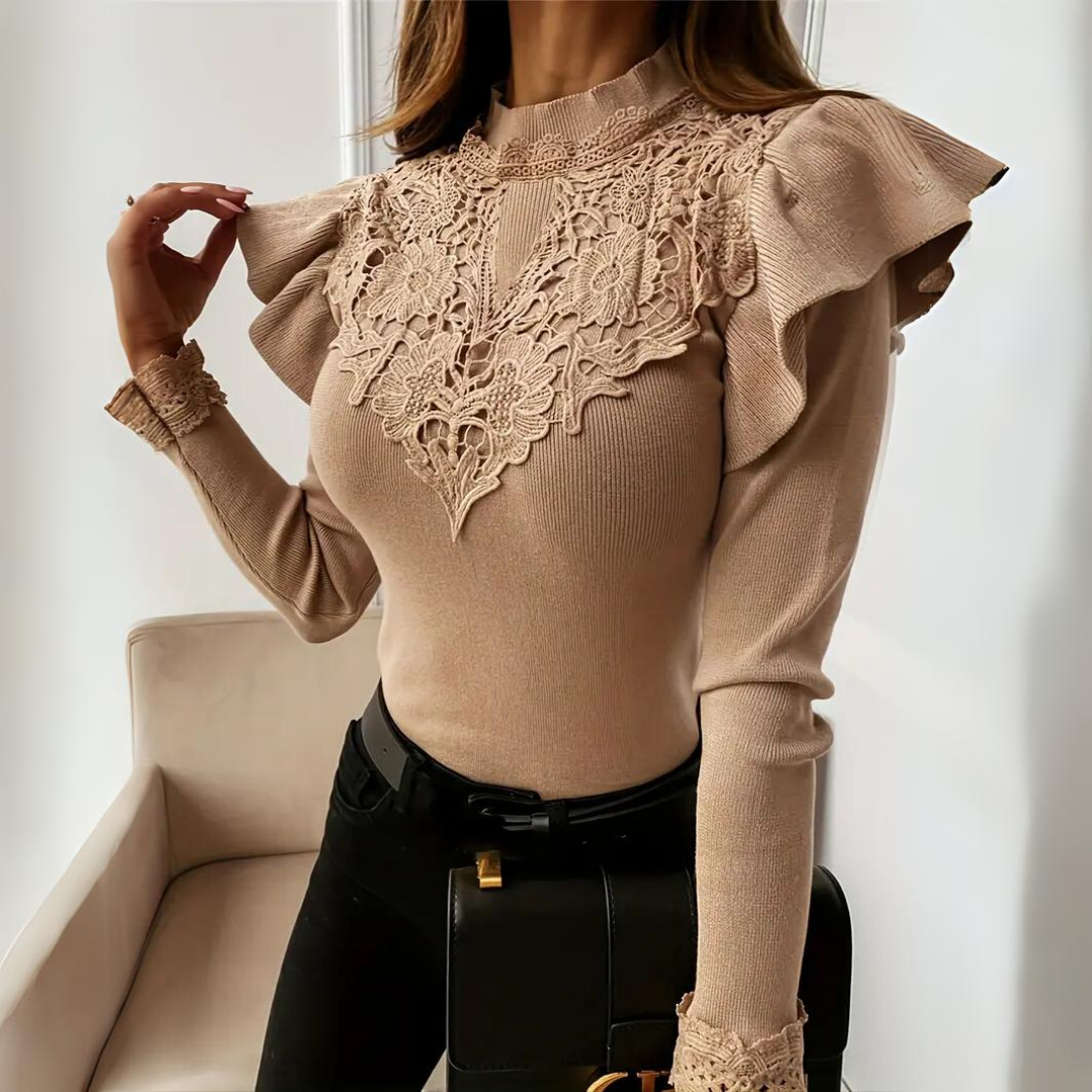 Lange mouwen dames top - elegante blouse met kanten details