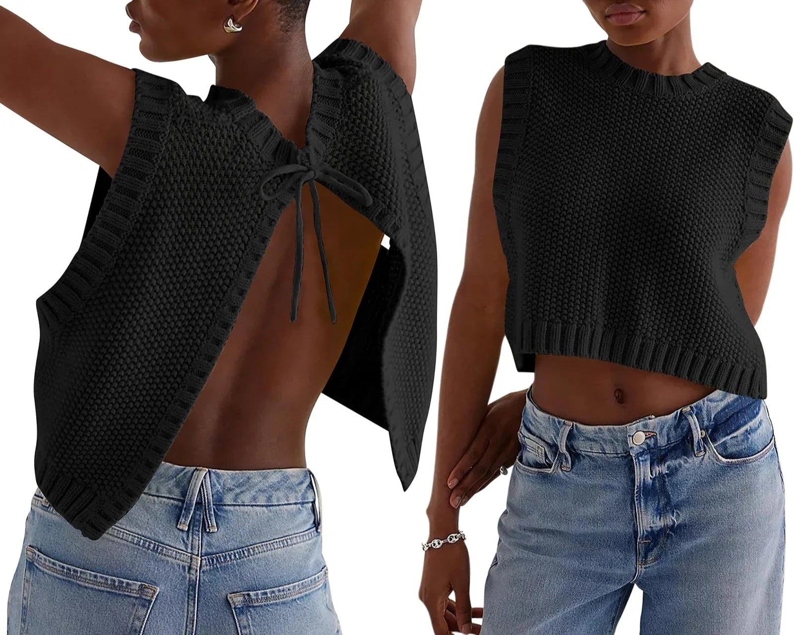 Dames mouwloze gebreide crop top met open rug - moeiteloze zomerstijl voor casual uitjes