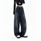 Dames wijde pijpen jeans met relaxte pasvorm - donkerblauw casual kleding - stretched denim broeken voor de hele dag