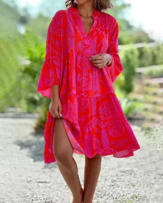 Kaftan jurk - levendig rood-oranje strandcover-up voor dames