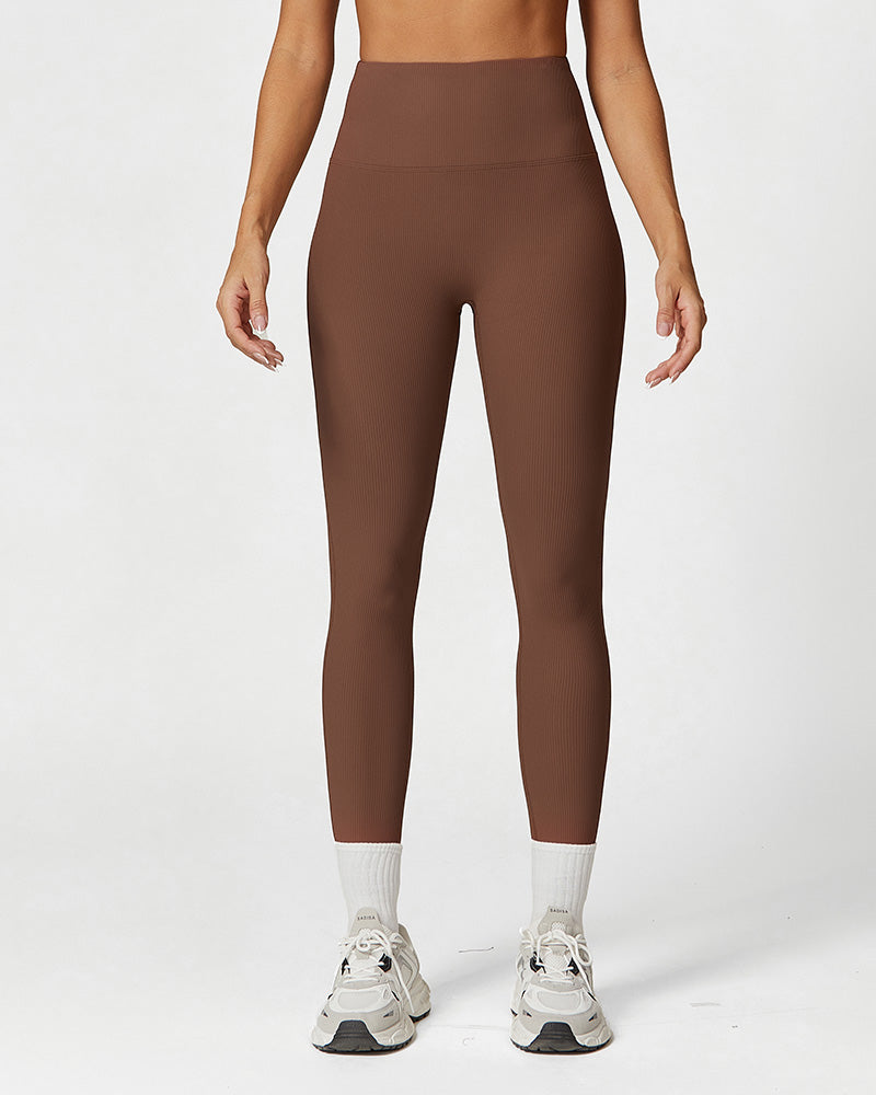 Hoge taille geribbelde sportleggings - damesactivewear voor fitness