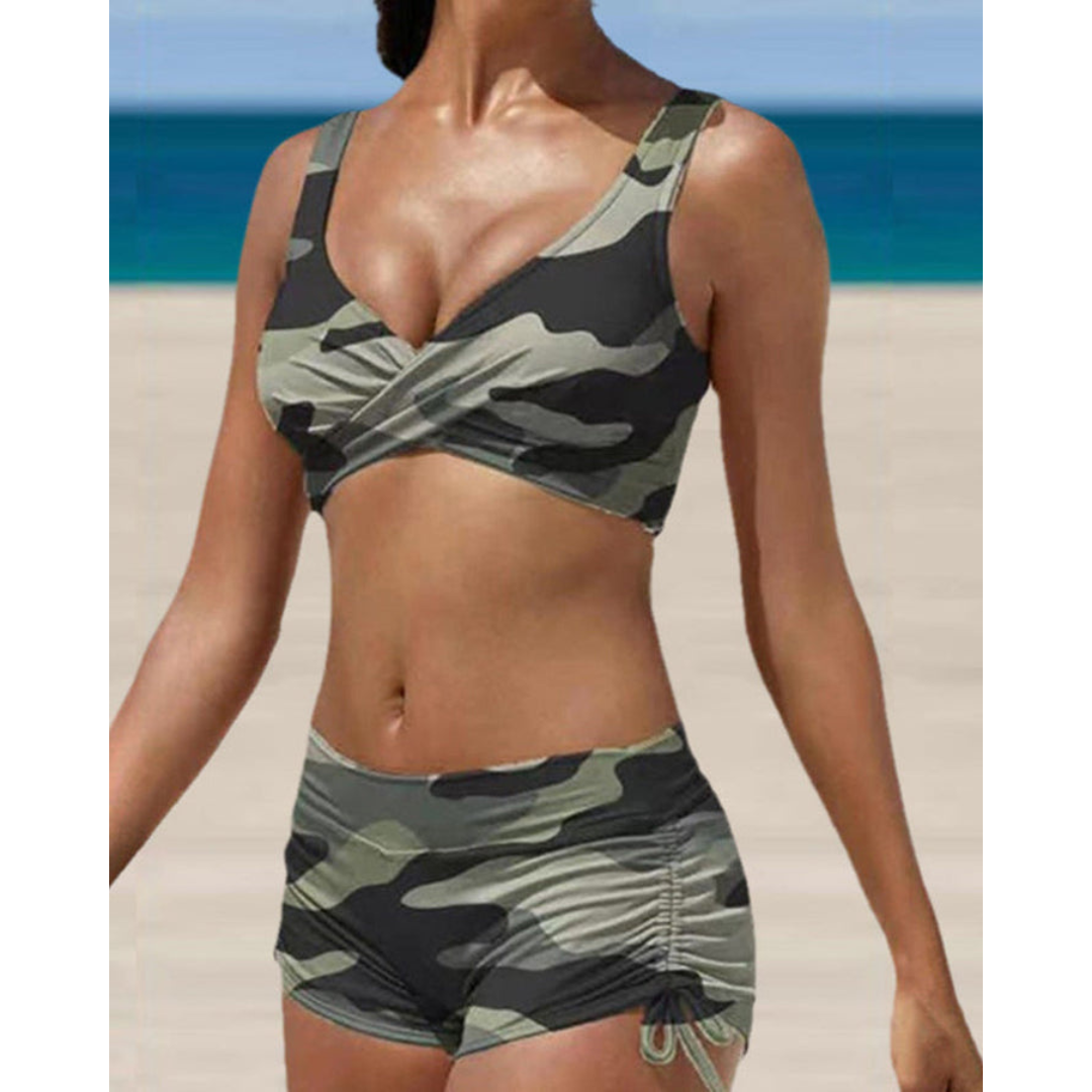 2-delige dames zwemkleding camouflage bikini set - hoge taille shorts voor zonovergoten dagen